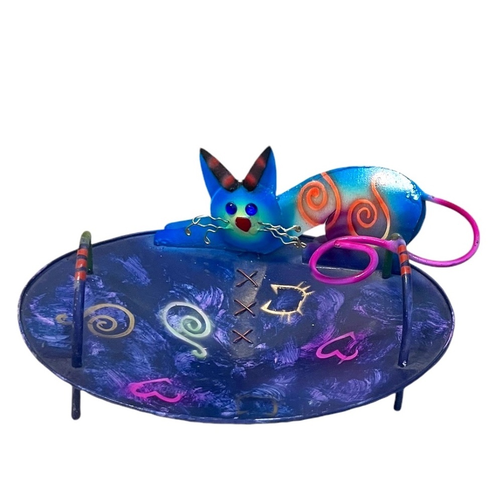 Metal Multicolored Cat Design Trinket Dish